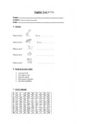 English Worksheet: Animals (test)