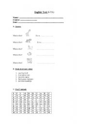 English worksheet: Animals (test)