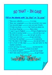 English Worksheet: so that i/ n case