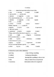 English worksheet: vocabulary and writing test