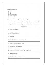 English Worksheet: exam for 1st year of ESO (Spain)