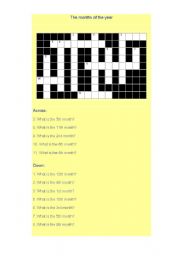 English worksheet: MONTHS OF THE YEAR CROSSWORD