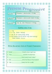English Worksheet: Present Progressive-rules and practice