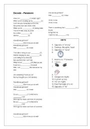 English Worksheet: Sing a song - Decode - Paramore