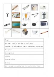 English worksheet: kitchen vocabulary, matching games