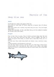 English worksheet: Marvels of the deep blue sea