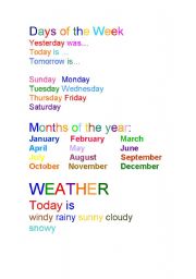 English worksheet: Days of the week,months of the year ,weather