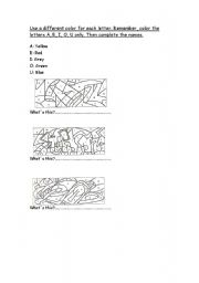 English worksheet: Use a different color for each letter