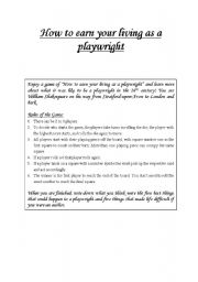 English Worksheet: Shakespeare Game - How to earn your living as a playwright