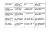 English Worksheet: Canada Jeopardy Cards