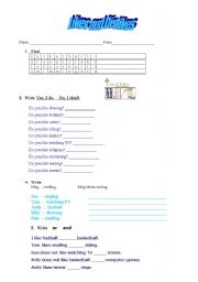 English worksheet: Likes and dislikes