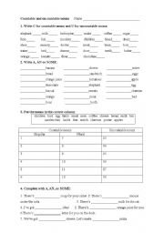 English Worksheet: Countable and uncountable nouns