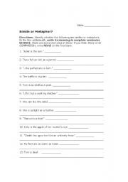 English Worksheet: Simile or Metaphor?