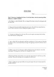 English worksheet: Idioms