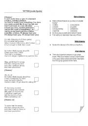 English Worksheet: Song Tattoo (Jordin Sparks)