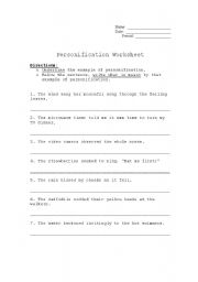 English Worksheet: Understanding Personification