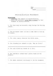 English worksheet: Understanding Personification