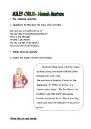 English Worksheet: HANNAH MONTANA WORKSHEET (PART 2)