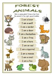 English Worksheet: Who is saying what - Forest animals