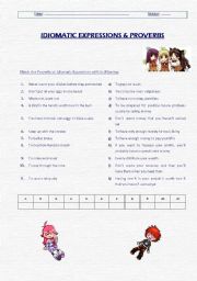 English Worksheet: Idiomatic Expressions & Proverbs