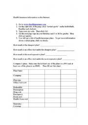 English Worksheet: Health Insurance Information Web Survey
