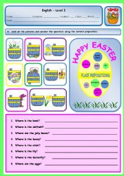 English Worksheet: EASTER WITH PLACE PREPOSITIONS