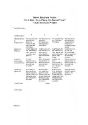 English Worksheet: Travel Brochure Rubric