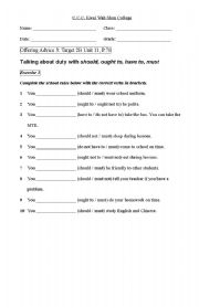 English worksheet: offering advice