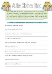English Worksheet: At the Clothes Shop - dialogue