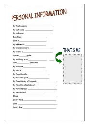 English Worksheet: Personal information