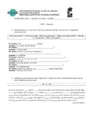English Worksheet: introduction exercises to verb to be