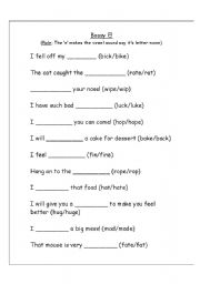 English worksheet: Bossy E Spelling Rule