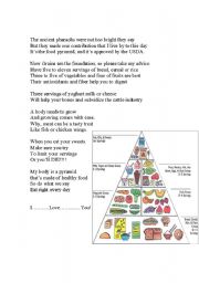 English Worksheet: Food Pyramid Song Lyrics and Chart