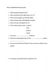 English Worksheet: quiz on UK