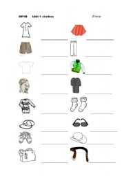 English worksheet: clothes spelling test