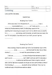 English Worksheet: Dental Care