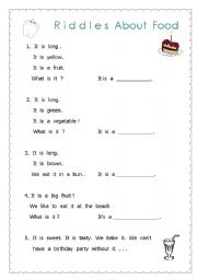 English Worksheet: RIDDLES  about   FOOD