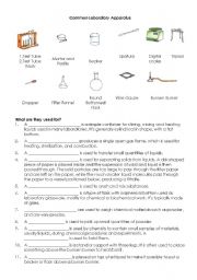 English Worksheet: Common Laboratory Equipment