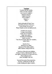 English Worksheet: theacher`s poem