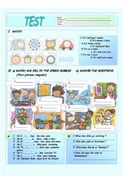 English Worksheet: Test   on time, days of the week, numbers 10-100  and some/any