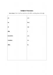 English worksheet: Subject Pronouns Matching for Spanish Speakers