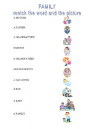 English worksheet: FAMILY. MATCH THE WORD AND THE PICTURE