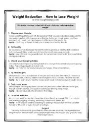 English Worksheet: How to Lose Weight Reading and Comprehension