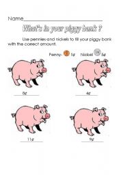English Worksheet: whats in your piggy bank?