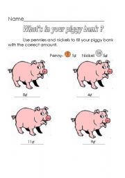 English worksheet: whats in your piggy bank?