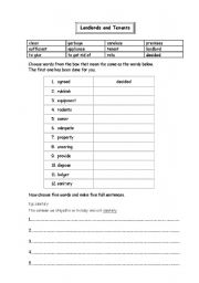 English worksheet: Landlord and tenant vocabulary