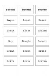 English worksheet: irregular verbs game (groups of 5)