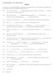 English Worksheet: Articles (A, an, the some, any, or nothing to be filled in)