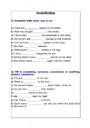 English worksheet: Indefinites and compounds - Exercises