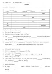 English Worksheet: Pronouns (Personal, Possessive and Reflexive)